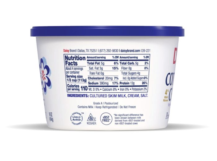 Nutrition facts cottage cheese low fat