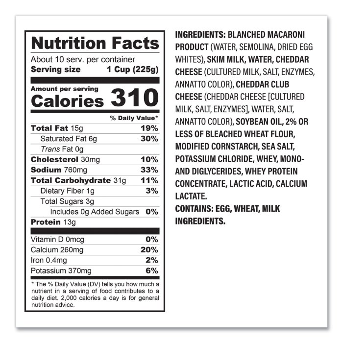 Stouffer's macaroni and cheese nutrition