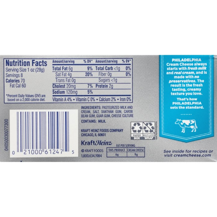 Philadelphia low fat cream cheese nutrition