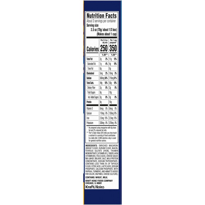 Kraft mac n cheese nutrition label