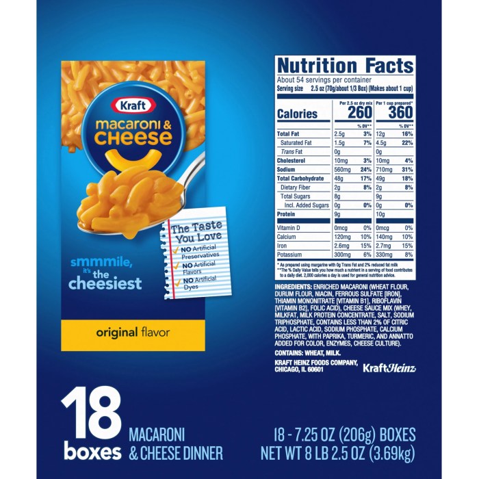 Kraft mac n cheese nutrition label