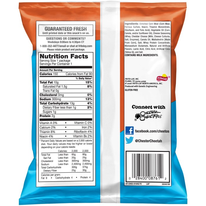 Cheese puffs nutrition information