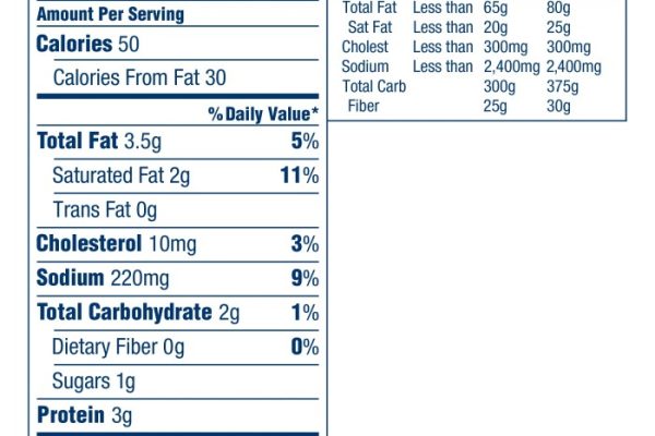 Kraft american cheese nutrition label