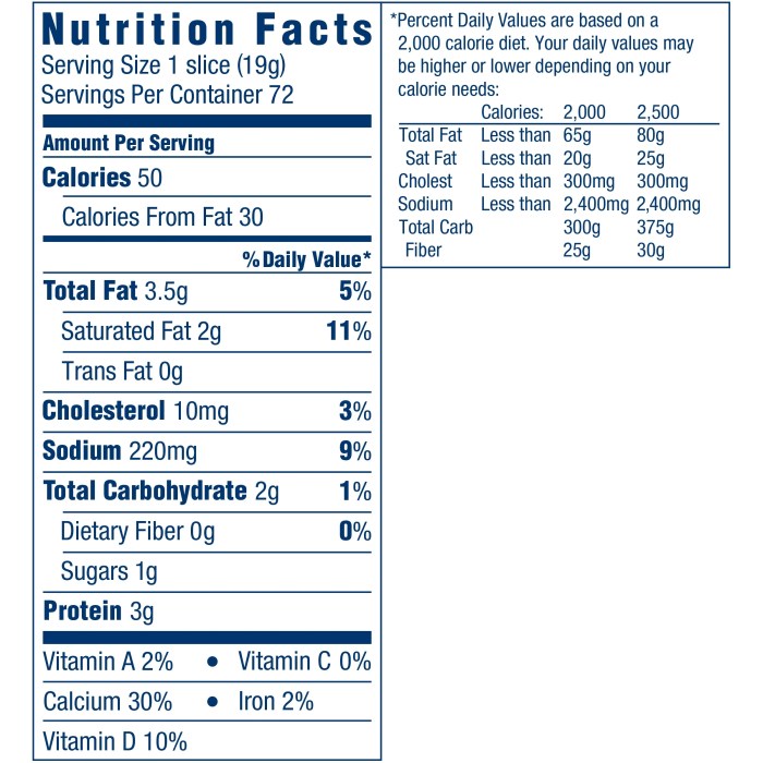 Kraft american cheese nutrition label