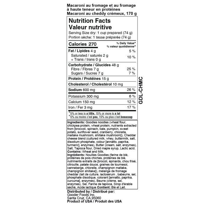 Goodles mac and cheese nutrition